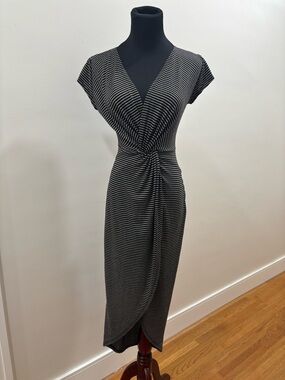 555. Rolla Coster Striped Wrap-Style Black & White Midi Dress